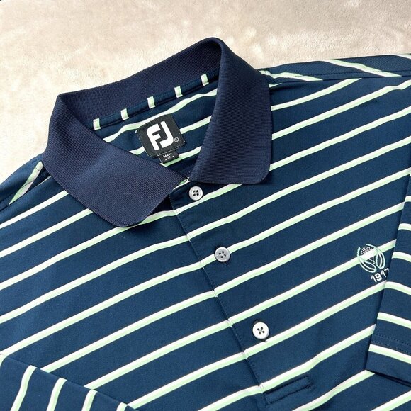FootJoy Polo Shirt Mens Large Navy Blue Mint Green Stripe Golf Performance 1917 - Picture 1 of 9